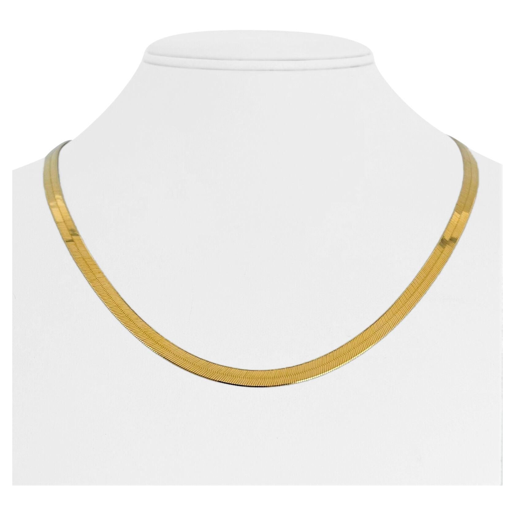 14 Karat Yellow Gold Thin Long Herringbone Link Chain Necklace Israel