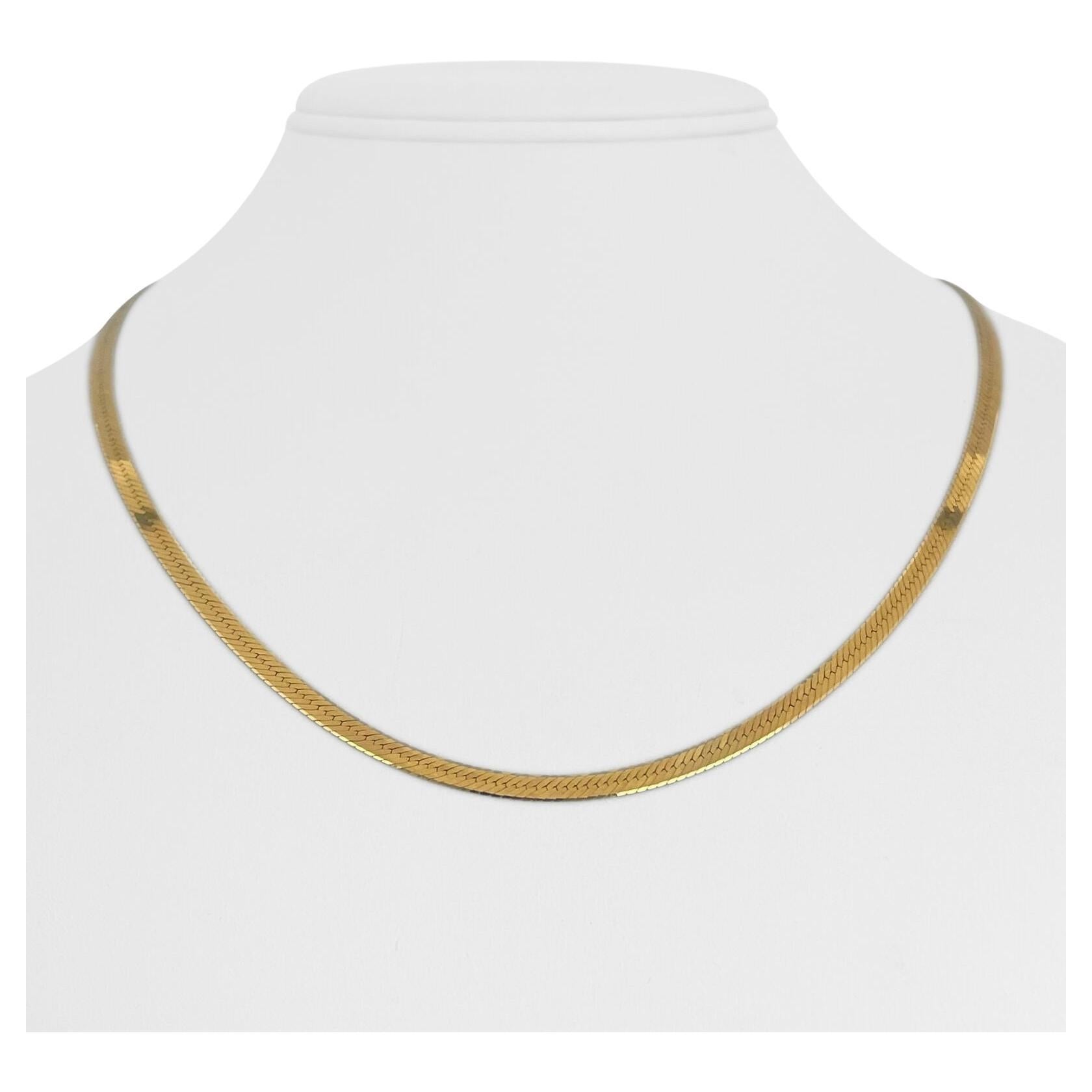 14 Karat Yellow Gold Thin Flat Herringbone Link Chain Necklace Italy