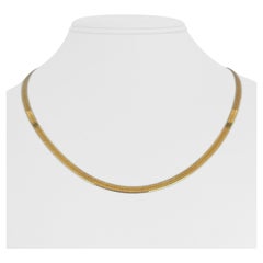 14 Karat Yellow Gold Flat Thin Herringbone Link Chain Necklace Italy