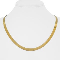 14 Karat Yellow Gold Flat Thin Herringbone Link Necklace Italy 