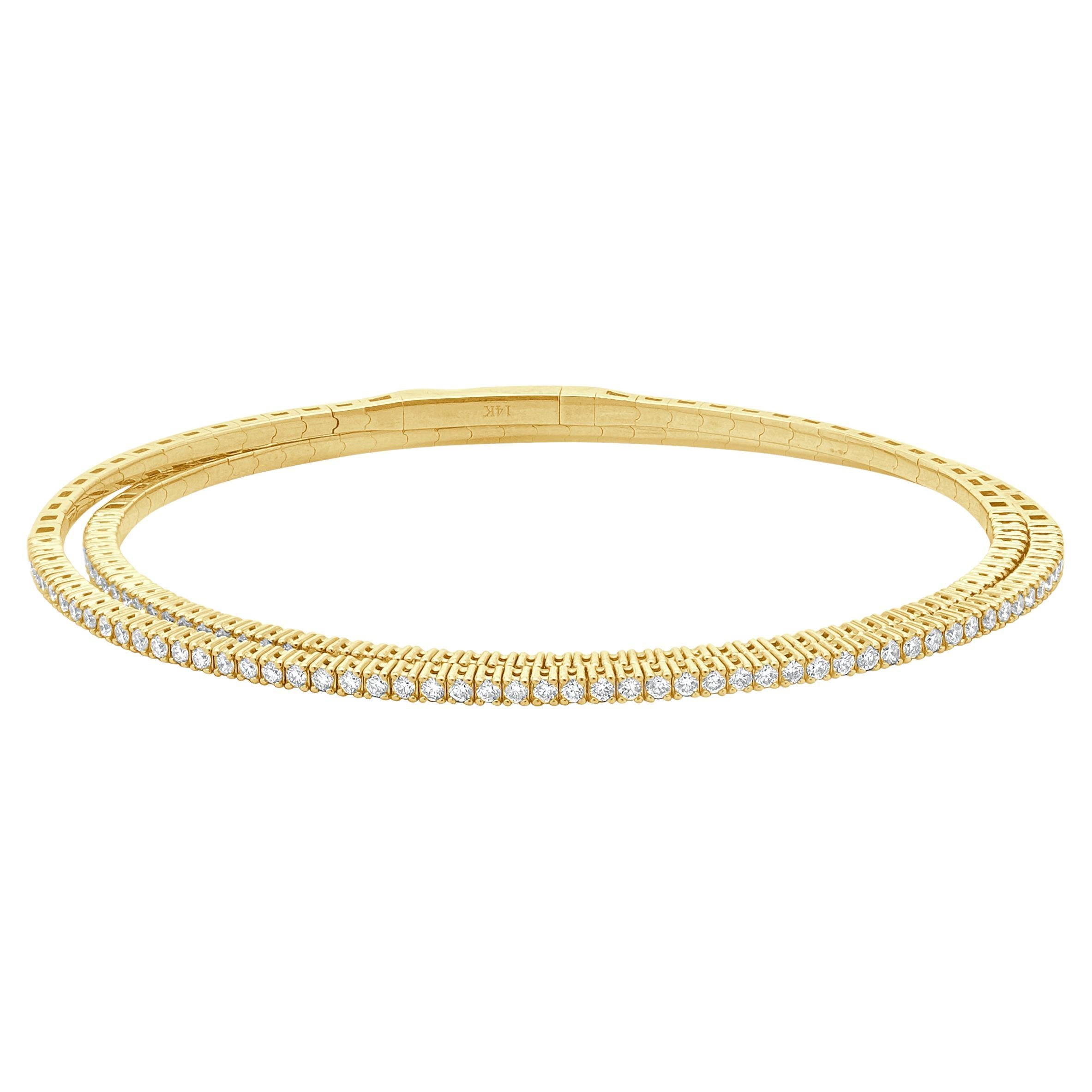 Bracelet souple en or jaune 14 carats avec diamants en vente