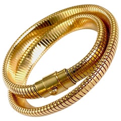 Retro 14 Karat Yellow Gold Flexible Double Bracelet, 66 Grams