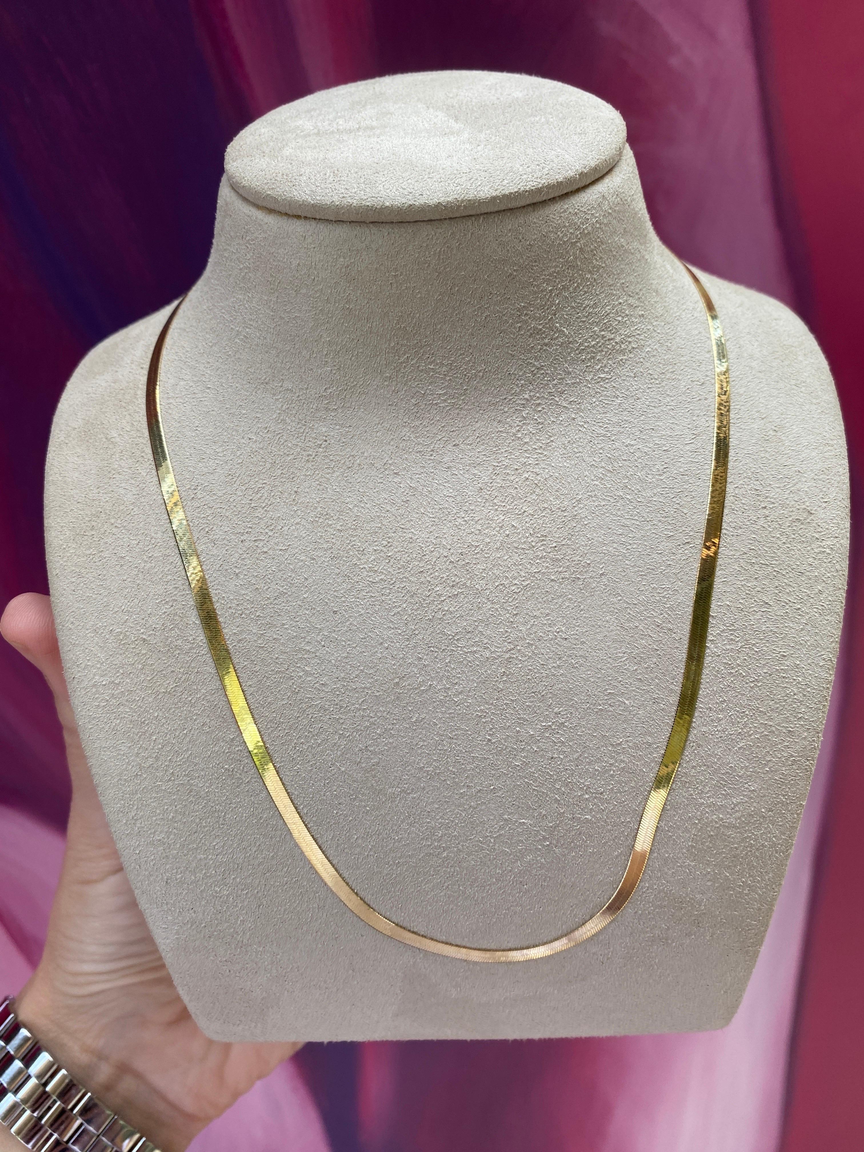 Women's or Men's 14 Karat Yellow Gold Flexible Herringbone Necklace