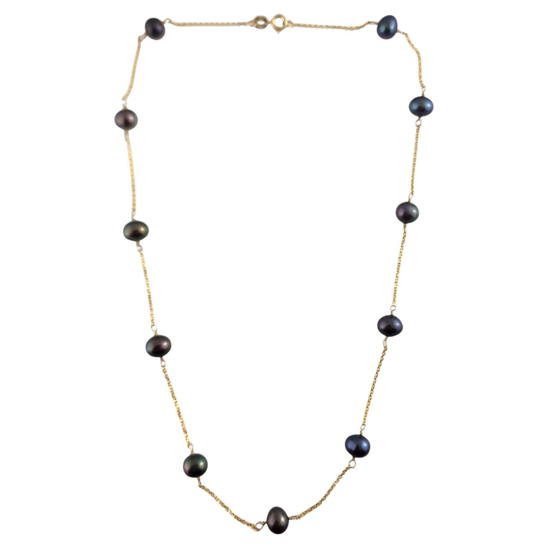 14 Karat Yellow Gold Floating Black Pearl Necklace #19337