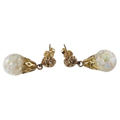 14 Karat Yellow Gold Floating Opal Drop Earrings