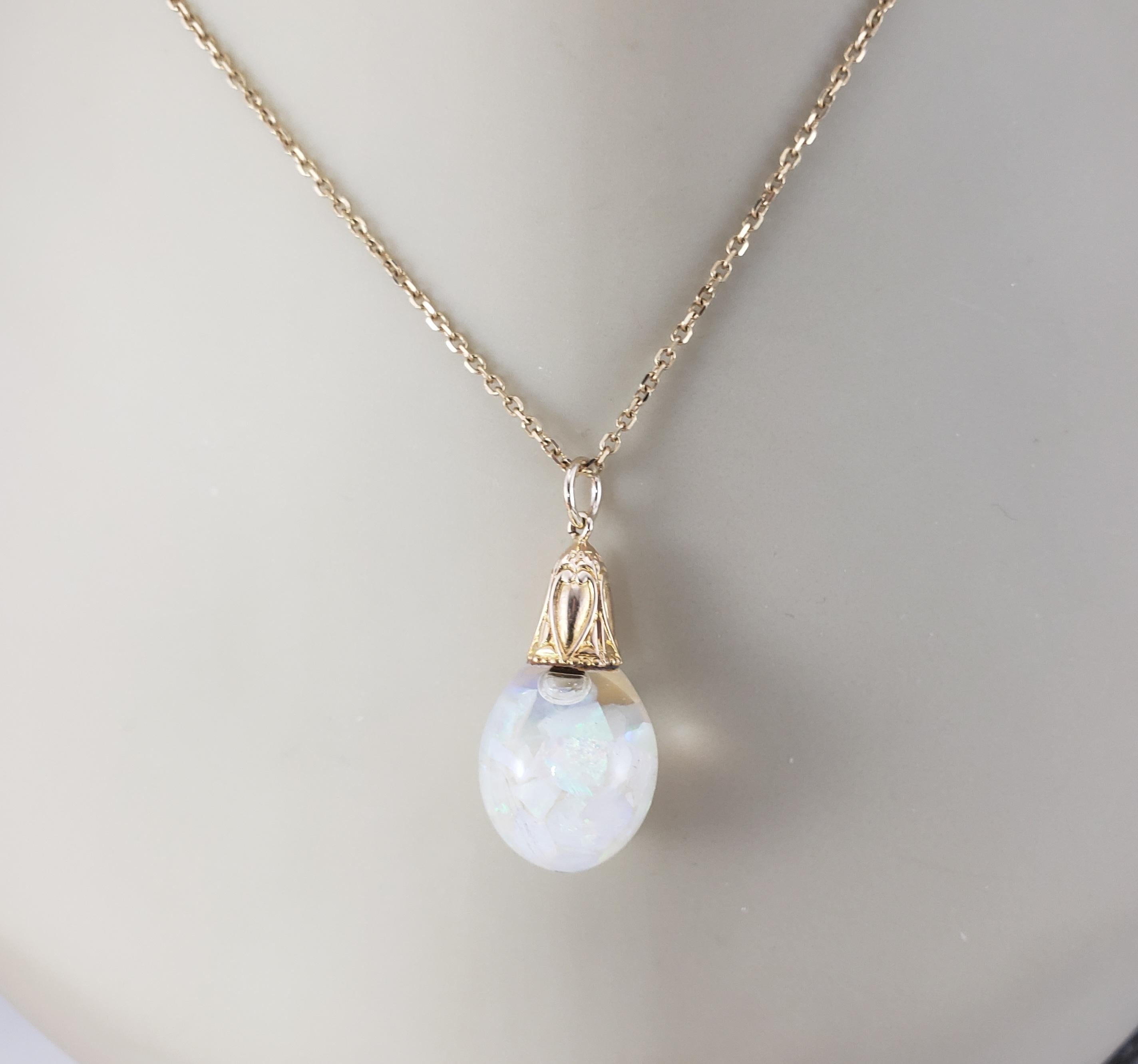 Pendentif opale flottante en or jaune 14 carats n° 20197 en vente 2