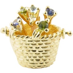 14 Karat Yellow Gold Flower Basket Charm