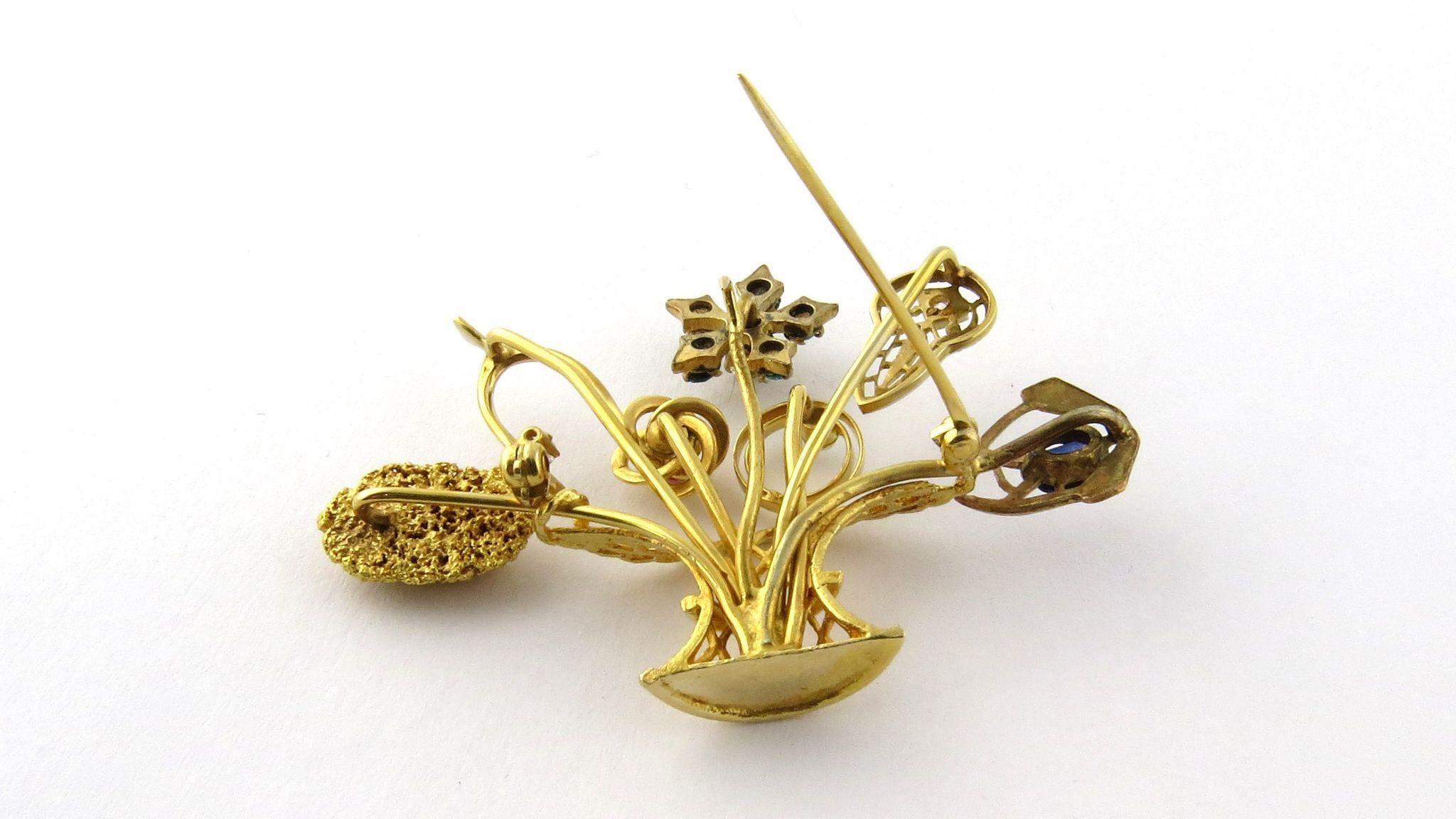 Vintage 14K Yellow Gold Flower Basket Stick Pin Brooch Handcrafted 

2 1/16