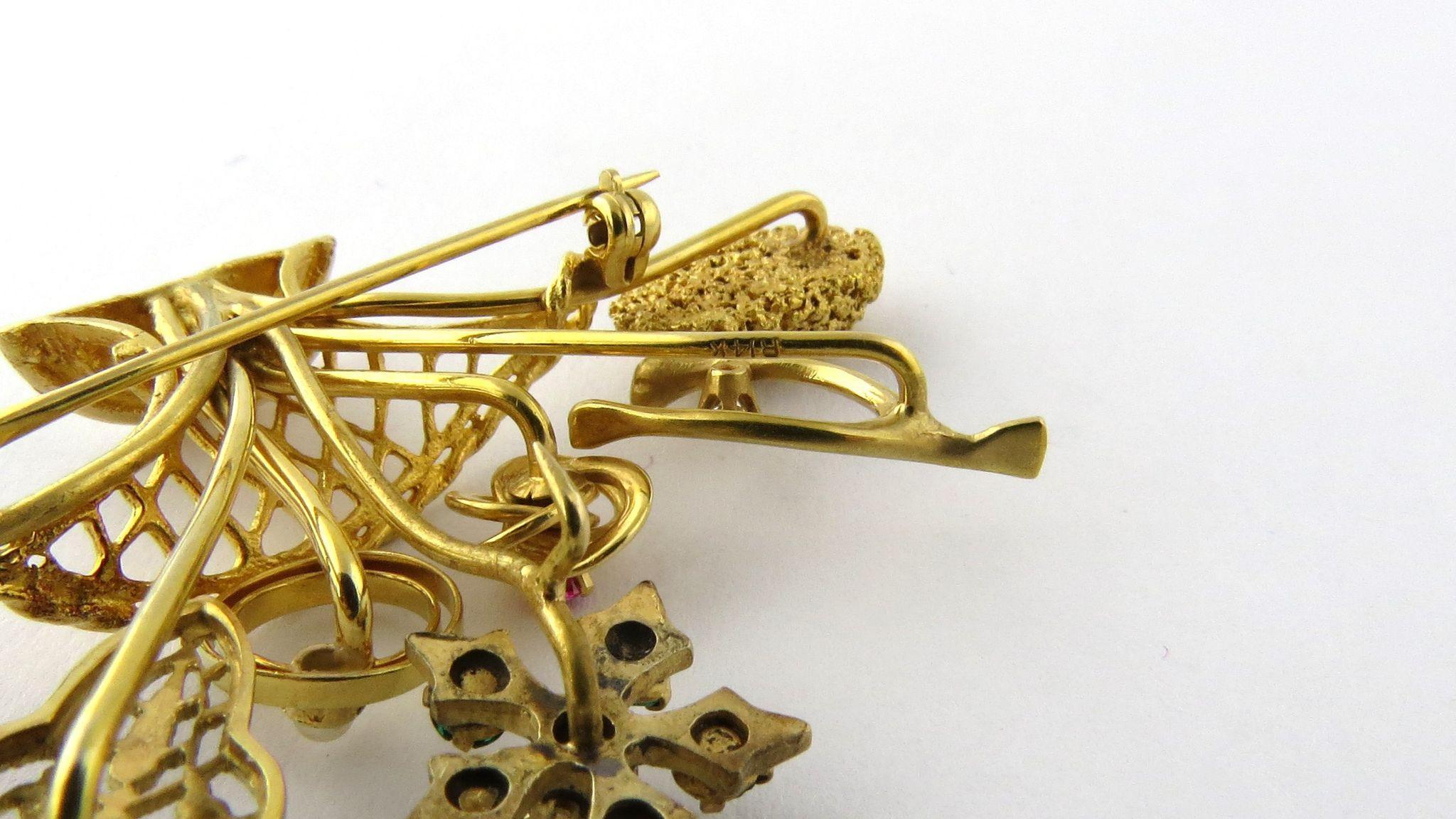 Women's 14 Karat Yellow Gold Flower Basket Stick Pin Brooch Handcrafted