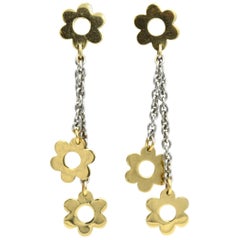 14 Karat Yellow Gold Flower Dangle Earrings, 4.00 Grams