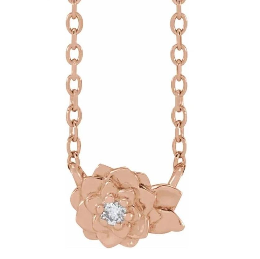 Inspired by floral designs, this flower necklace is perfect for summer wear. A stunning piece made to perfection and studded with a small diamond in the center to add to the charm. A must have collection. Available in Rose Gold, and White Gold