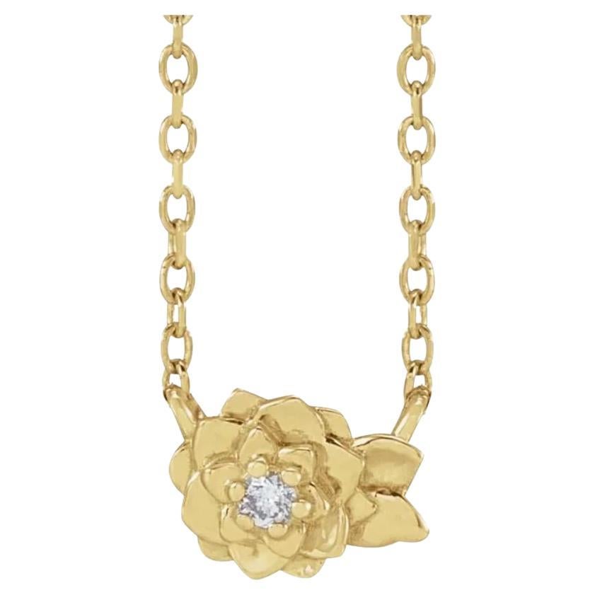 Fleur en or jaune 14 carats avec centre en diamant naturel