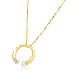 14 Karat Yellow Gold Flush Set Oval Cut Diamond Wishbone Style Necklace