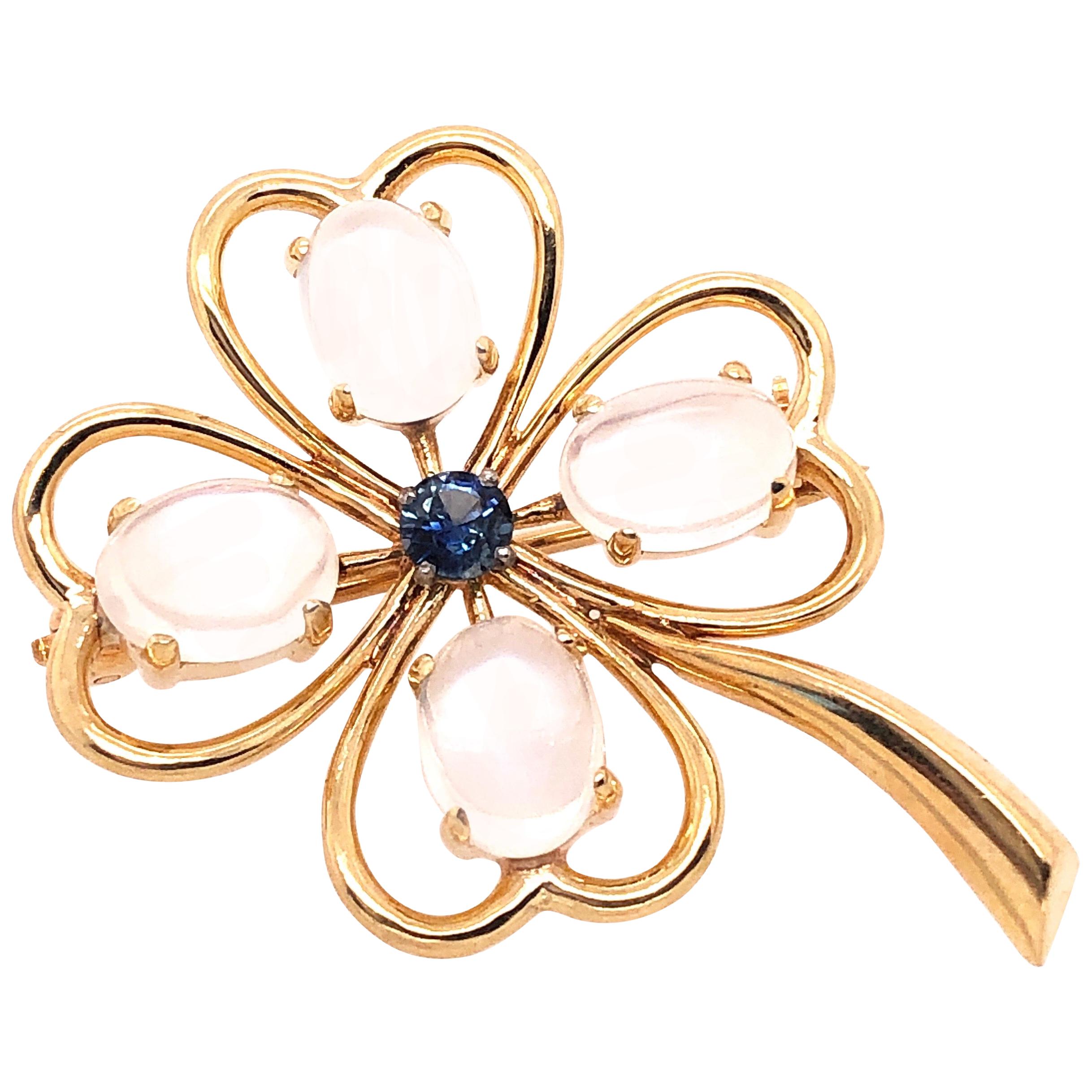 14 Karat Yellow Gold Four Leaf Clover Brooch For Sale