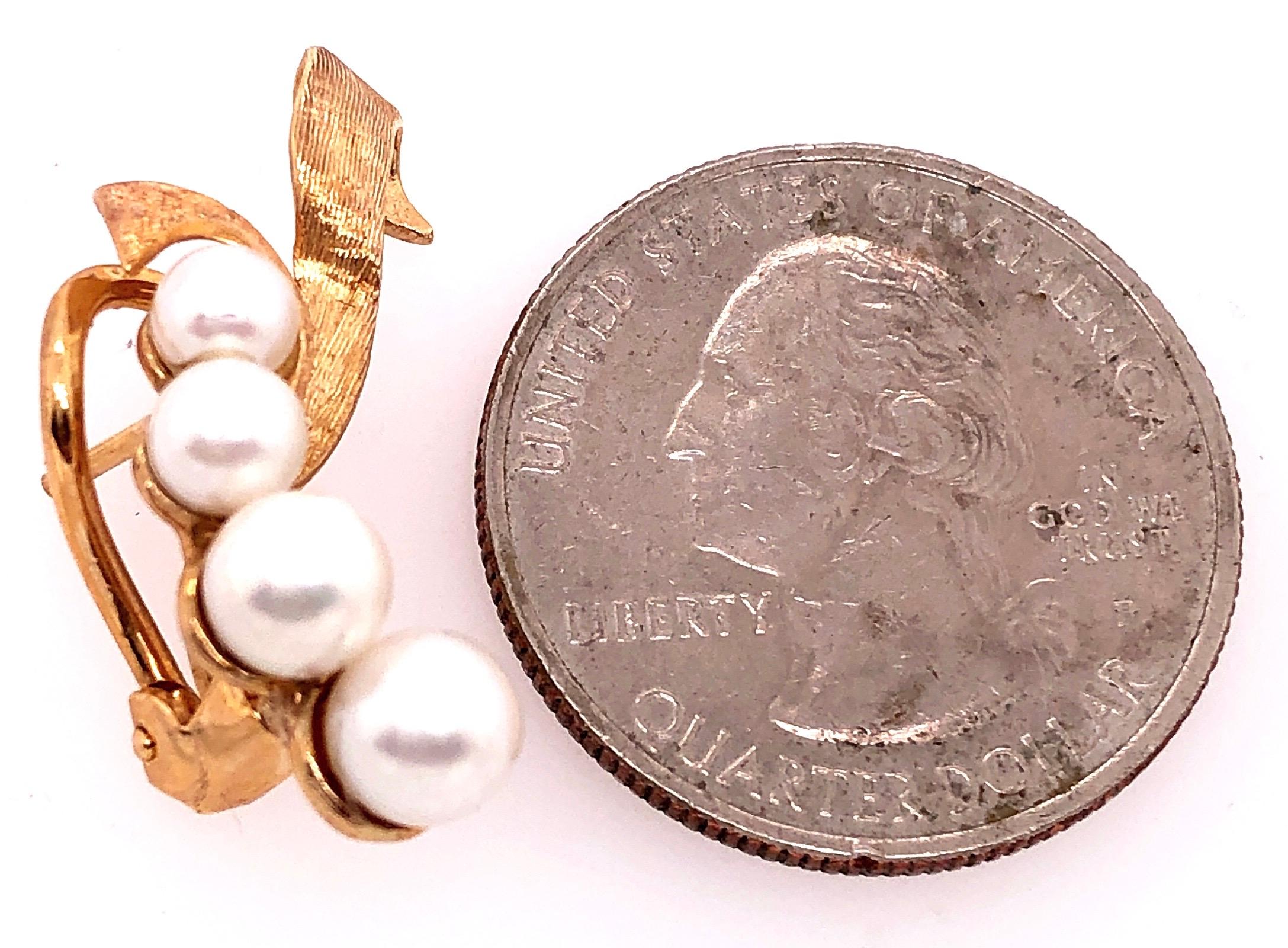 14 Karat Yellow Gold Four Pearl Drop Earrings with English Locks For Sale 3
