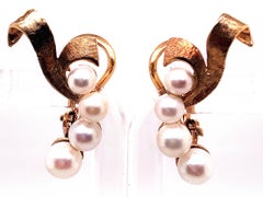 14 Karat Yellow Gold Four Pearl Drop Earrings with English Locks