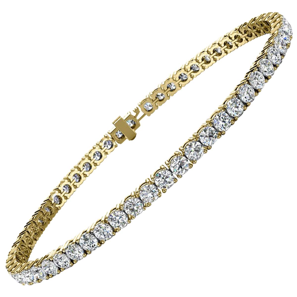 14 Karat Yellow Gold Four Prongs Diamond Tennis Bracelet '5 Carat'