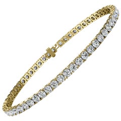 14 Karat Yellow Gold Four Prongs Diamond Tennis Bracelet '5 Carat'