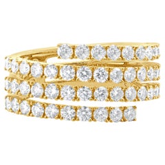 14 Karat Yellow Gold Four Row Diamond Bypass Ring