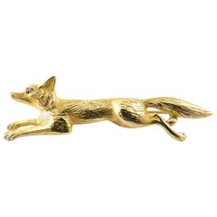 Vintage 14 Karat Yellow Gold Fox Brooch or Pin