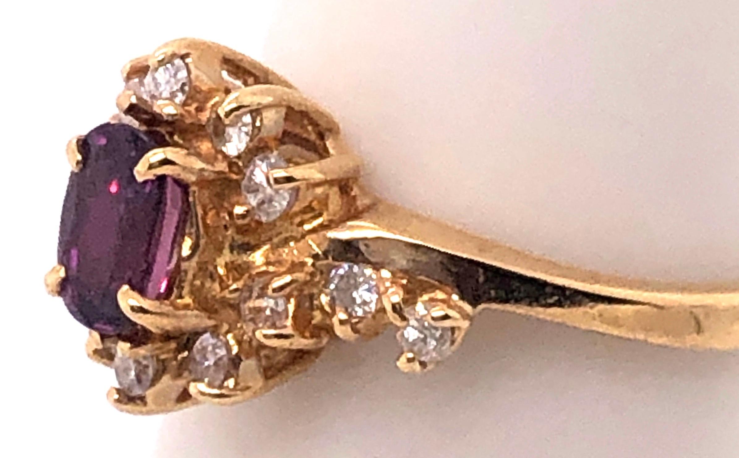 Modern 14 Karat Yellow Gold Freeform Amethyst Ring with Diamond Accents For Sale