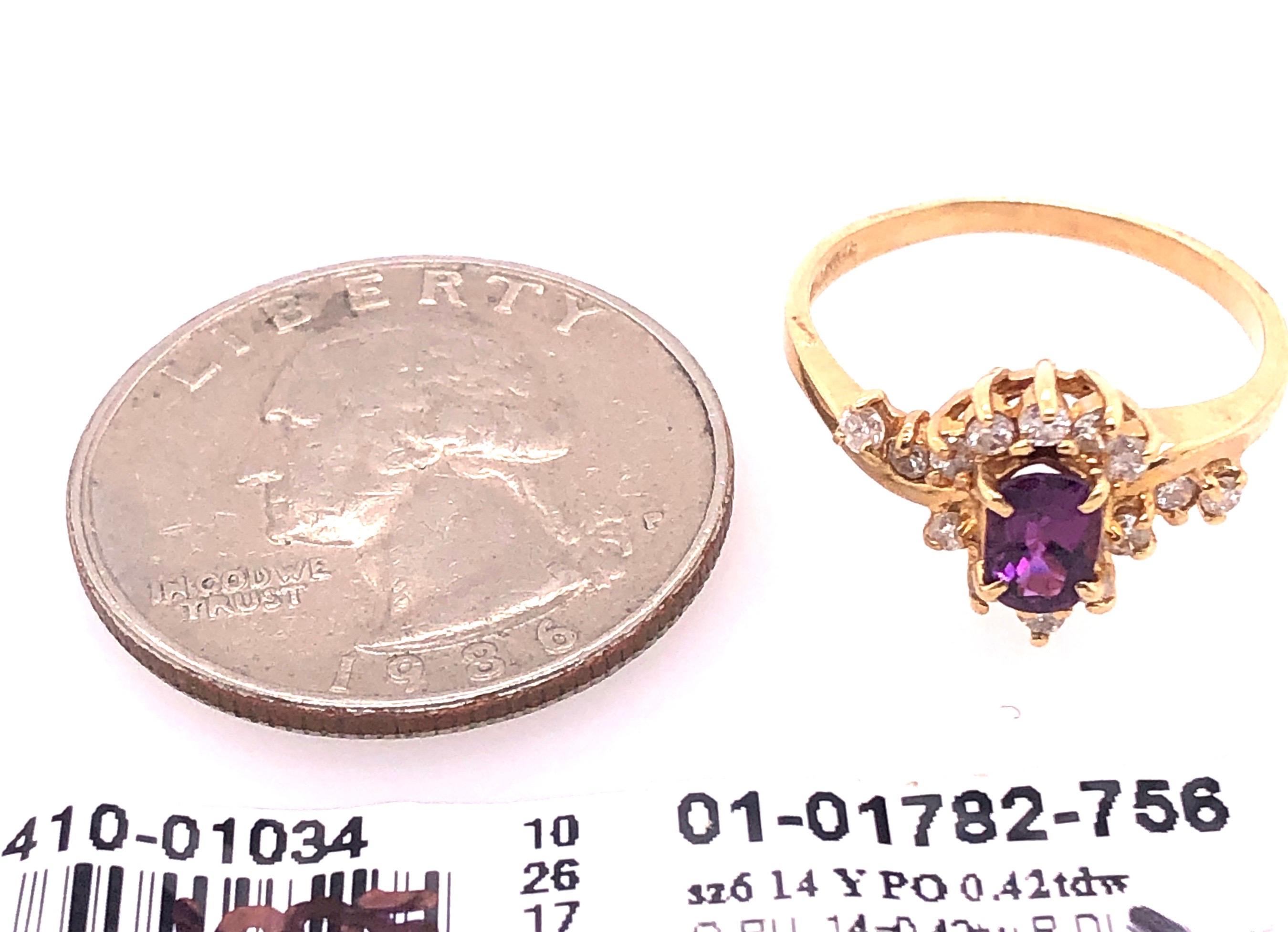 Oval Cut 14 Karat Yellow Gold Freeform Amethyst Ring with Diamond Accents For Sale