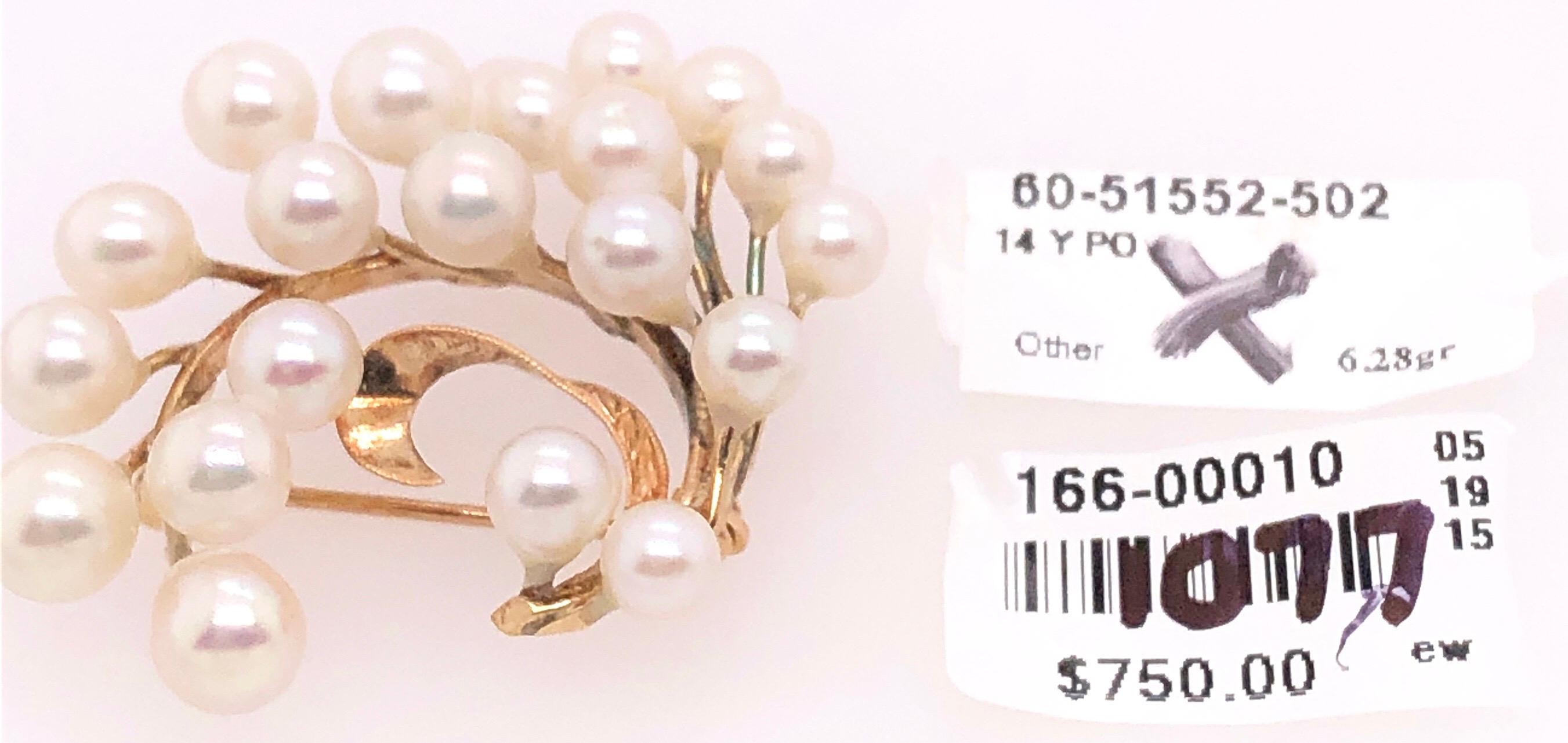 Broche en or jaune 14 carats de forme libre avec vingt perles de culture en vente 2