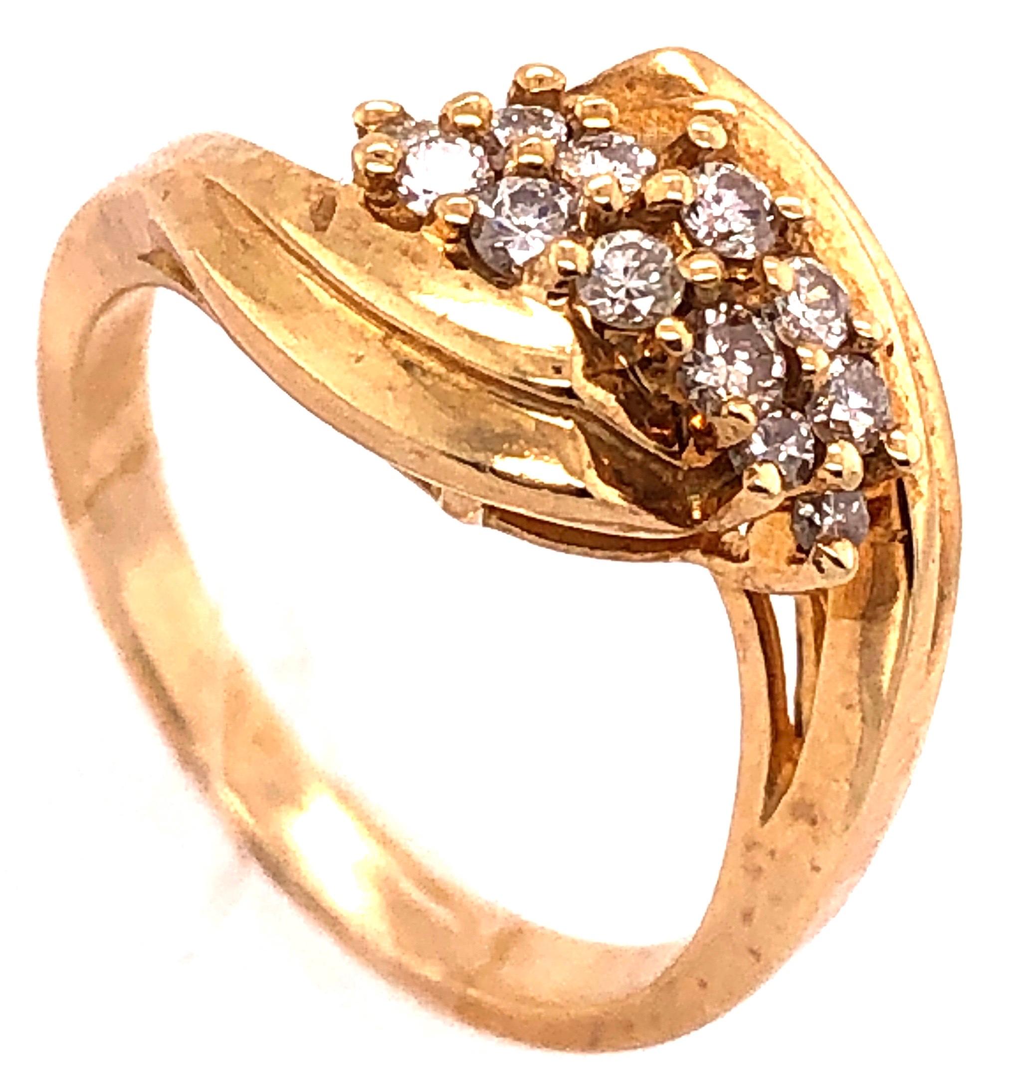 Modern 14 Karat Yellow Gold Freeform Diamond Cluster Ring 0.50 TDW For Sale