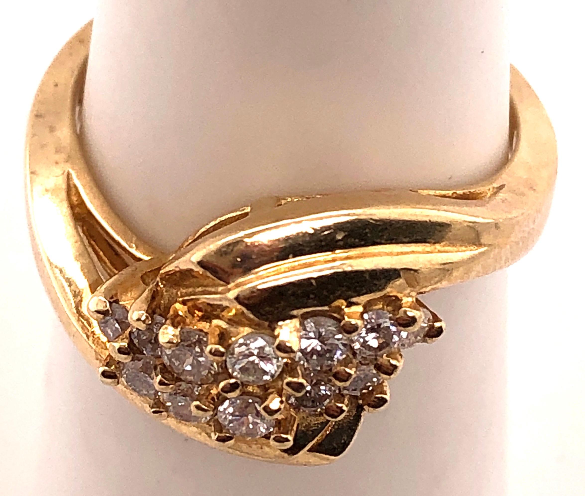 Round Cut 14 Karat Yellow Gold Freeform Diamond Cluster Ring 0.50 TDW For Sale