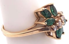 14 Karat Yellow Gold Freeform Emerald with Diamond Accents Ring