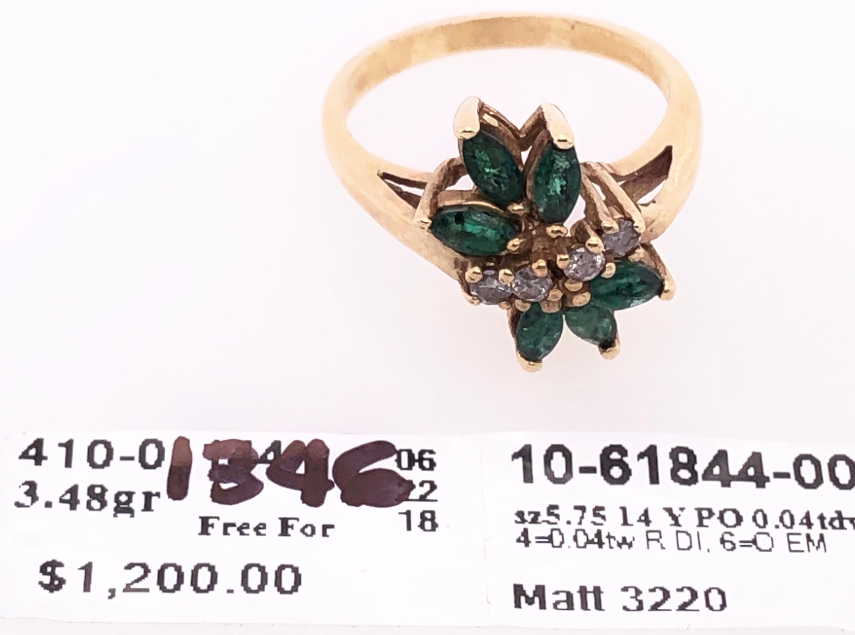 14 Karat Yellow Gold Freeform Emerald with Diamond Accents Ring For Sale 1