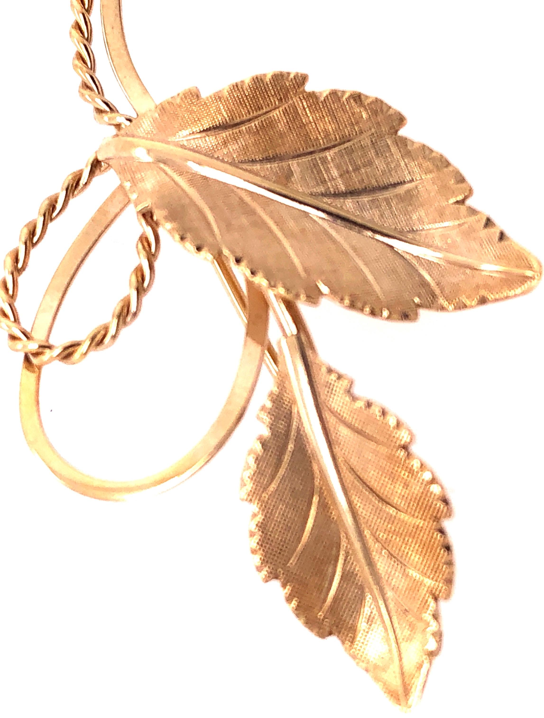 Women's or Men's 14 Karat Yellow Gold Freeform Leaf Brooch or Pin For Sale