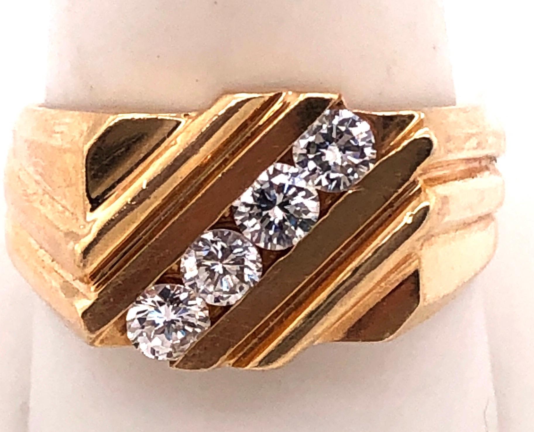 14Kt Yellow Gold Free Form Ring with Four Diamonds 0.60 Total Diamond Weight
Size 10.5 with 9.1 grams total weight.

