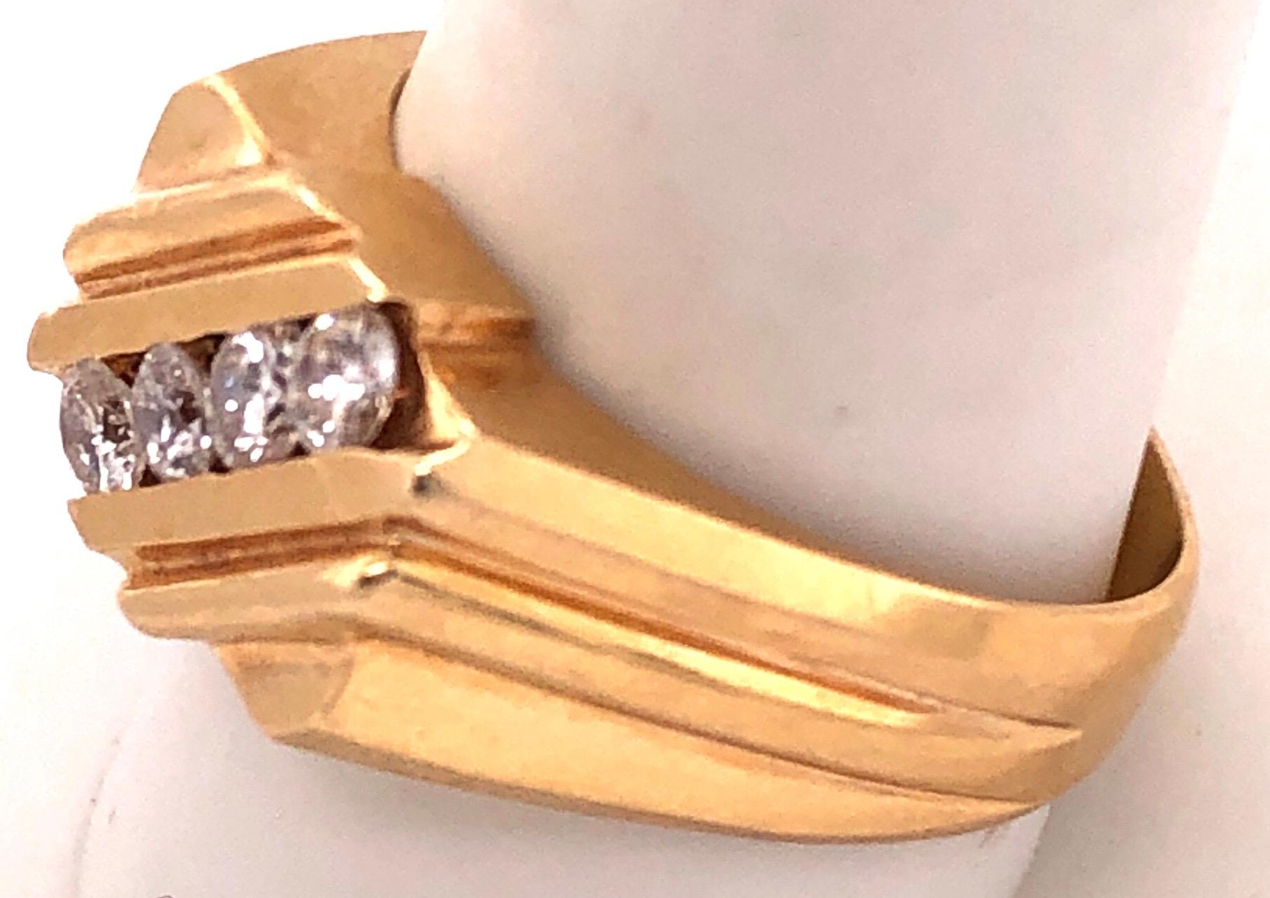 Women's or Men's 14 Karat Yellow Gold Freeform Ring with Four Diamonds 0.60 TDW For Sale