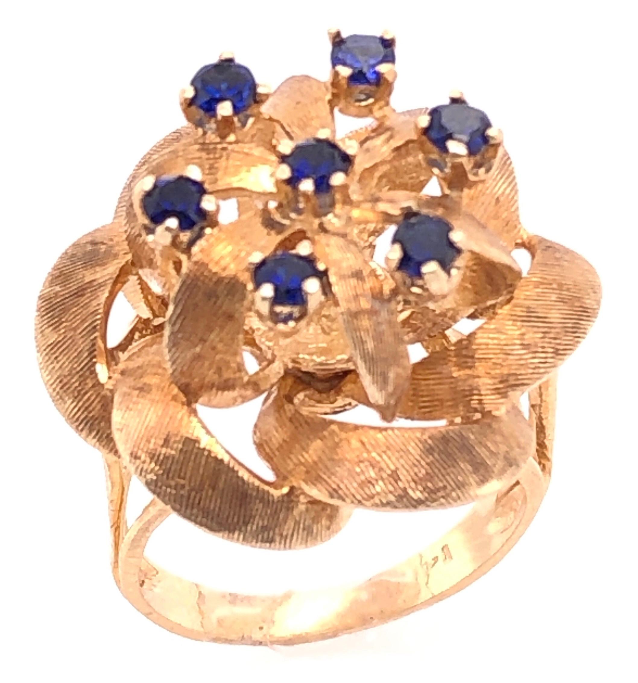 Modern 14 Karat Yellow Gold Freeform Ring with Round Sapphires