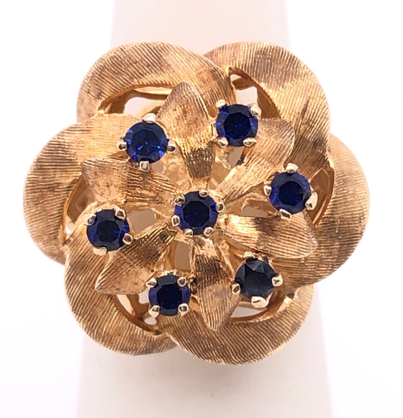 Round Cut 14 Karat Yellow Gold Freeform Ring with Round Sapphires