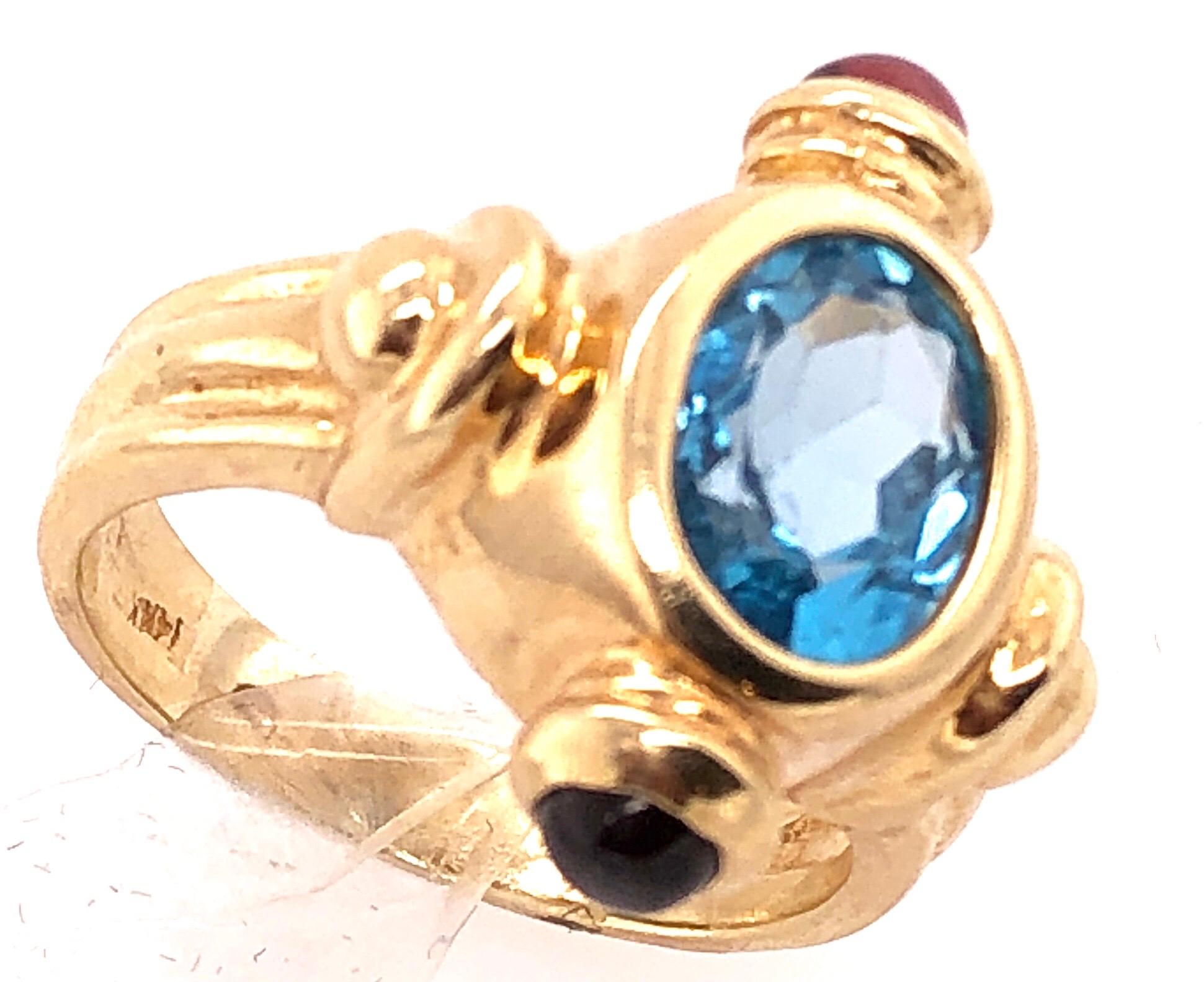 Modern 14 Karat Yellow Gold Free Form Ring with Stones For Sale
