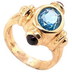 14 Karat Yellow Gold Free Form Ring with Stones