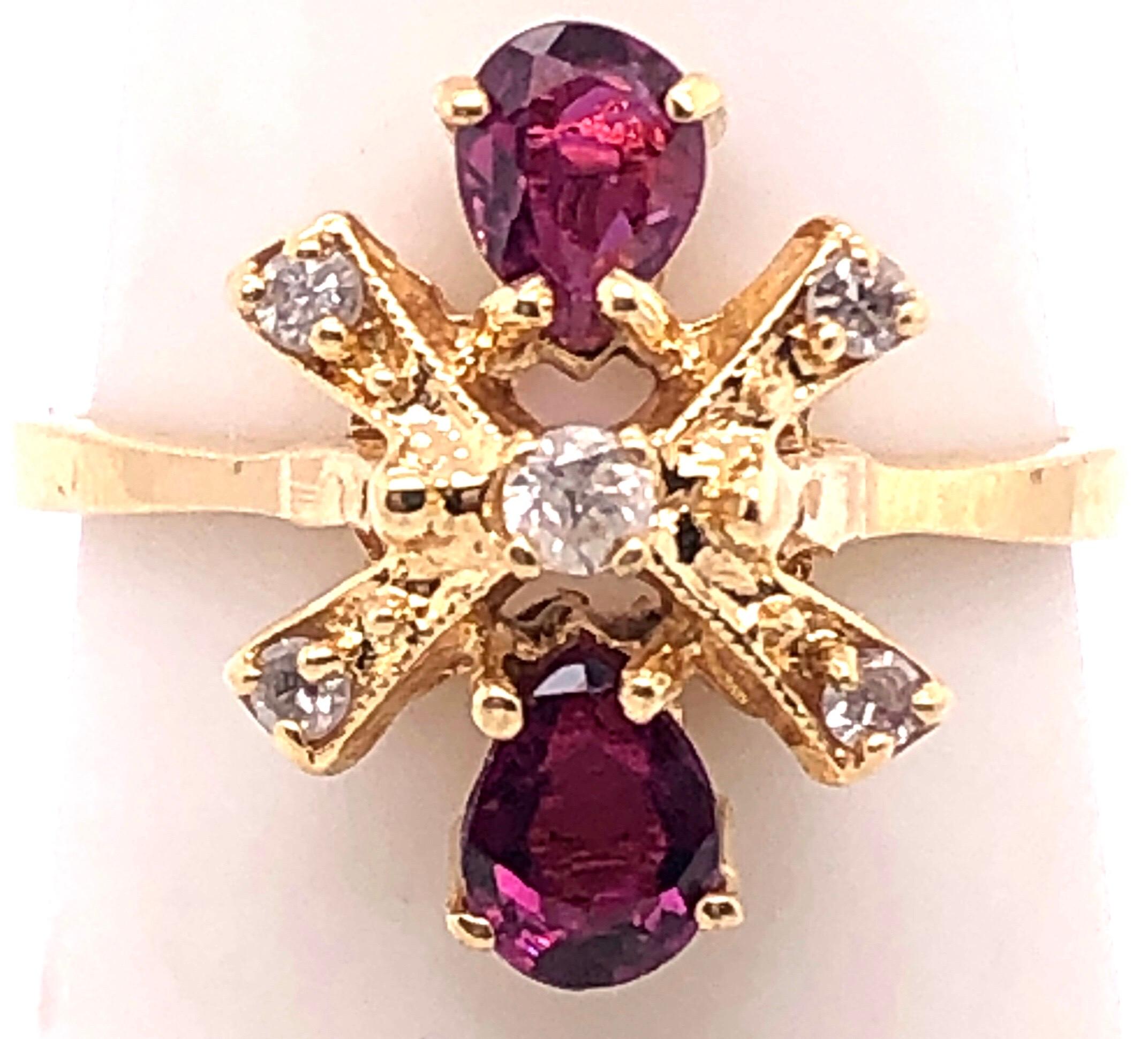14 Karat Yellow Gold Freeform Ruby and Diamond Ring In Good Condition For Sale In Stamford, CT