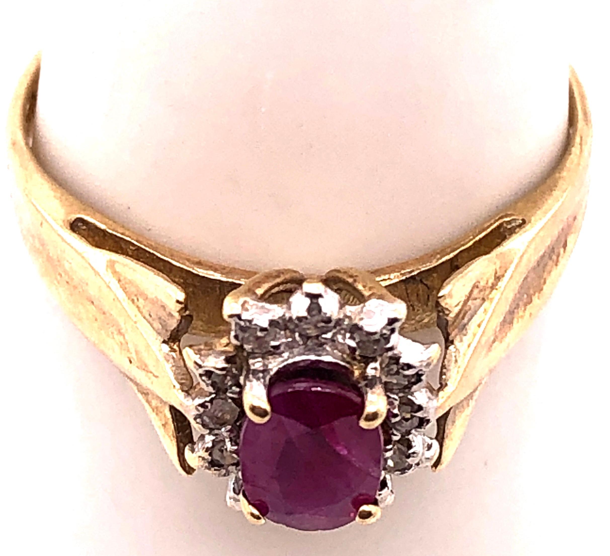 Women's or Men's 14 Karat Yellow Gold Free Form Ruby Center with Diamond Accents Ring For Sale