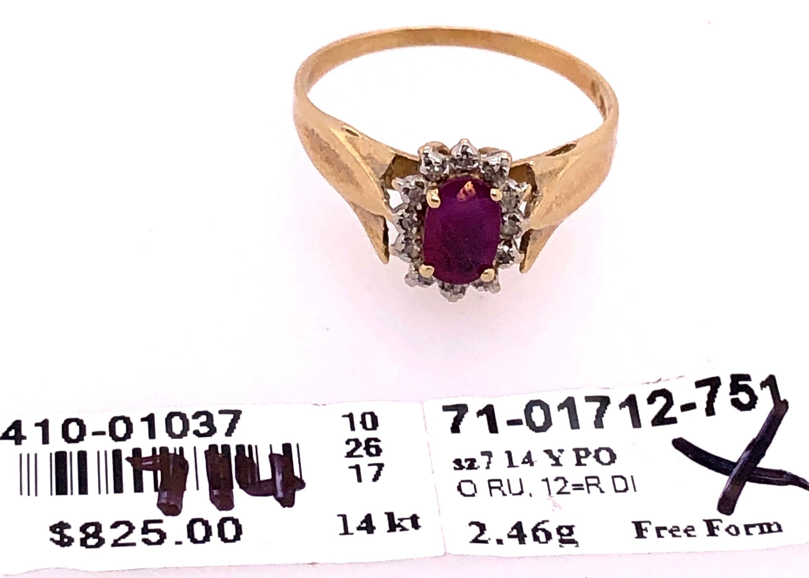 14 Karat Yellow Gold Free Form Ruby Center with Diamond Accents Ring For Sale 1