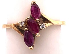 14 Karat Yellow Gold Freeform Ruby with Diamond Accent Ring