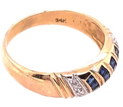 14 Karat Yellow Gold Free Form Sapphire and Diamond Band Ring 0.06 TDW