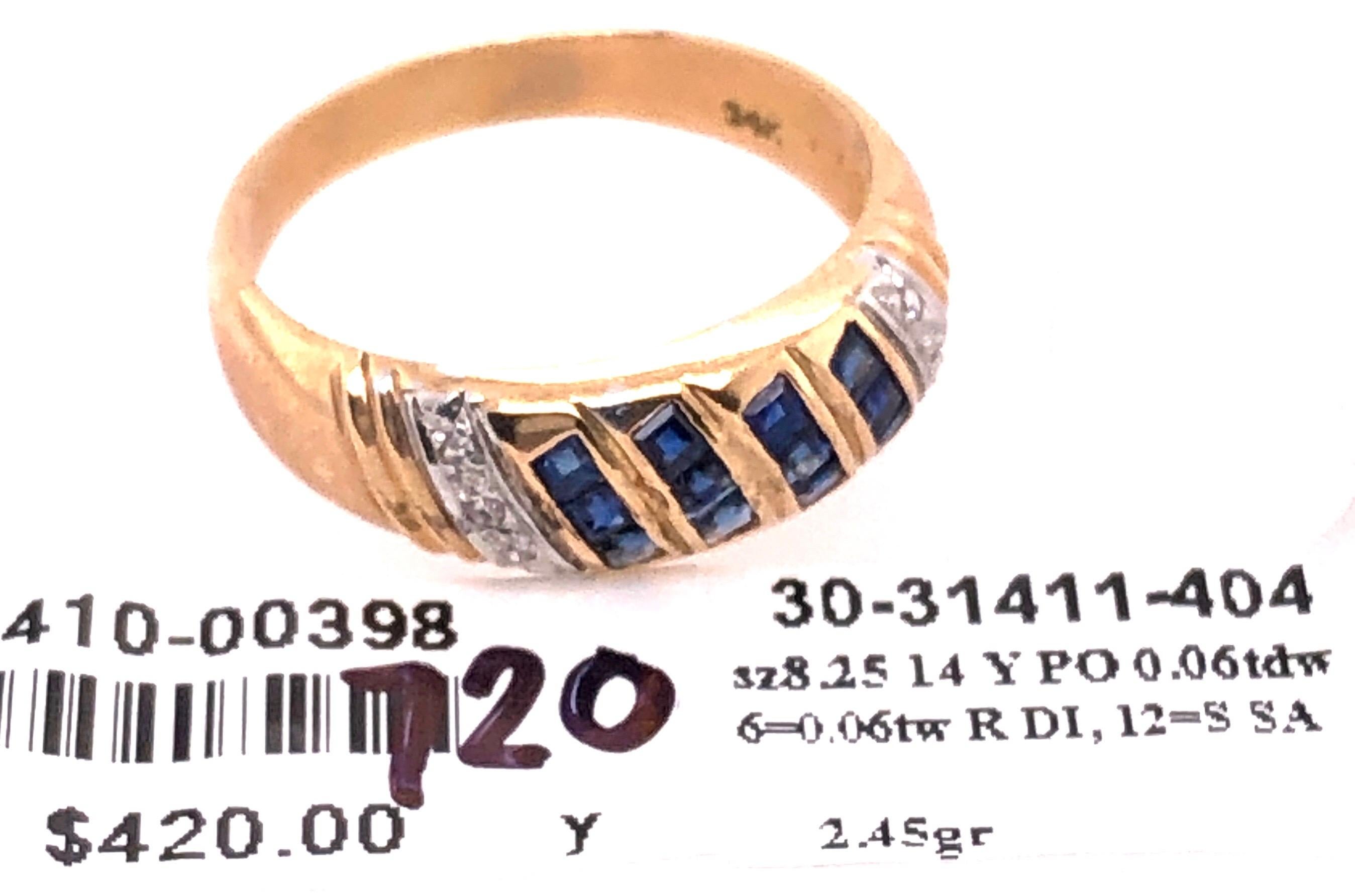 14 Karat Yellow Gold Free Form Sapphire and Diamond Band Ring 0.06 TDW For Sale 2