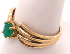 14 Karat Yellow Gold Freeform With Center Oval Emerald Ring