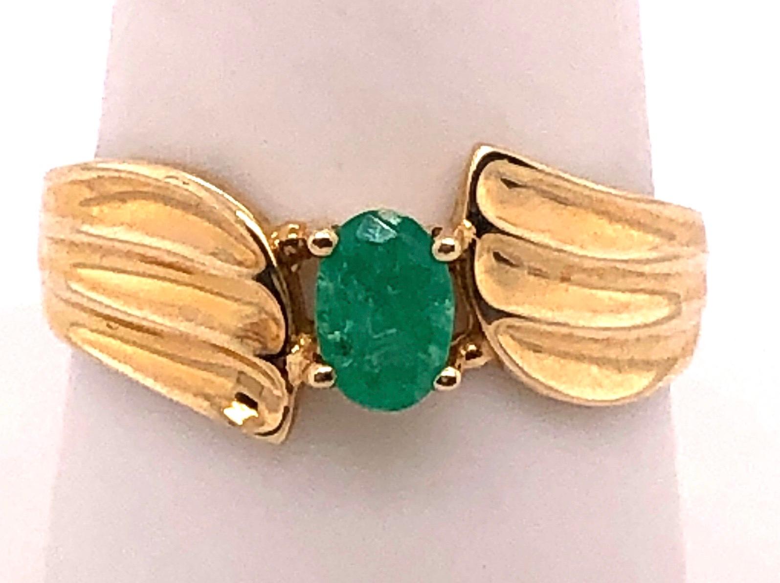 Women's or Men's 14 Karat Yellow Gold Freeform With Center Oval Emerald Ring For Sale