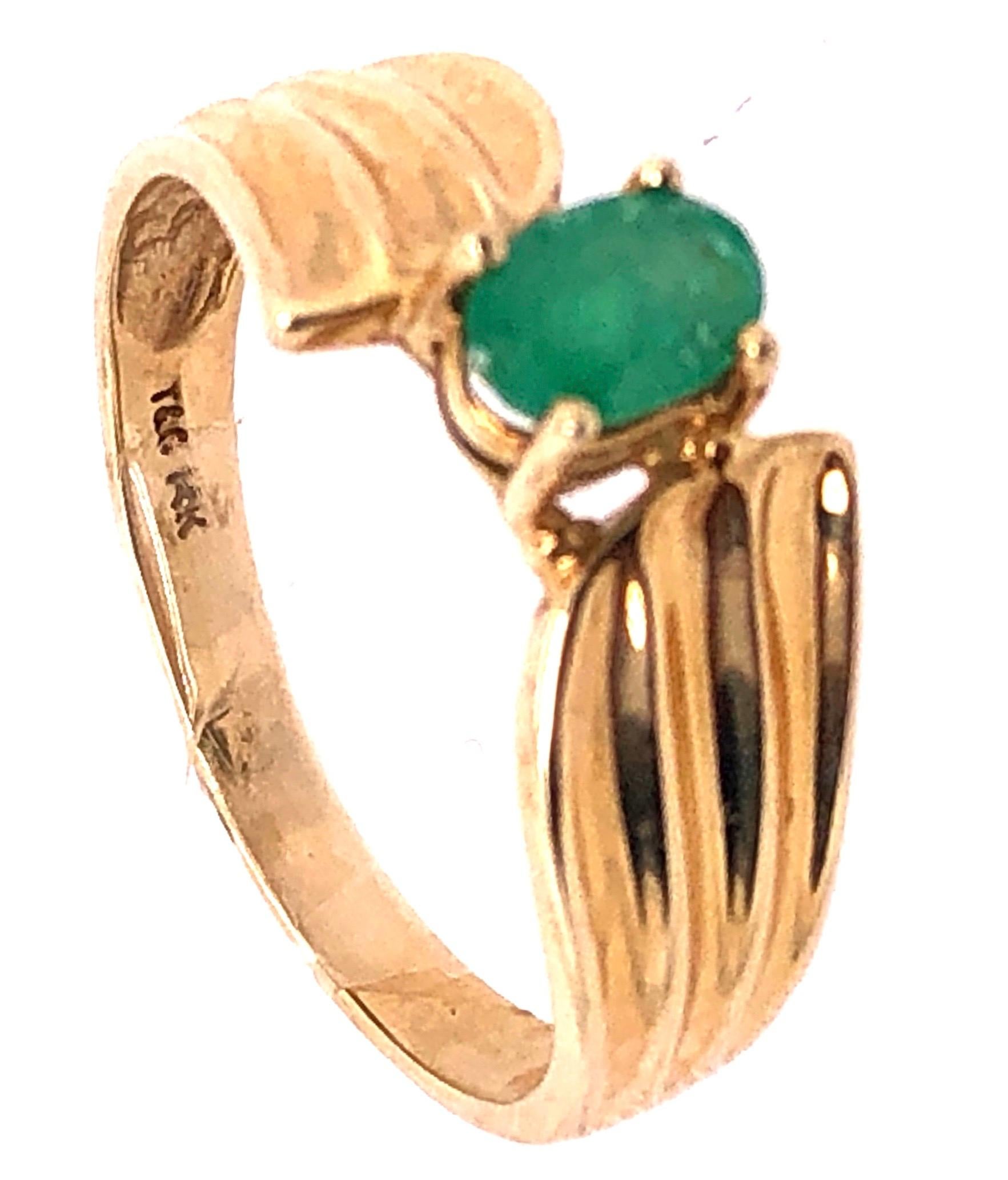 14 Karat Yellow Gold Freeform With Center Oval Emerald Ring For Sale 1