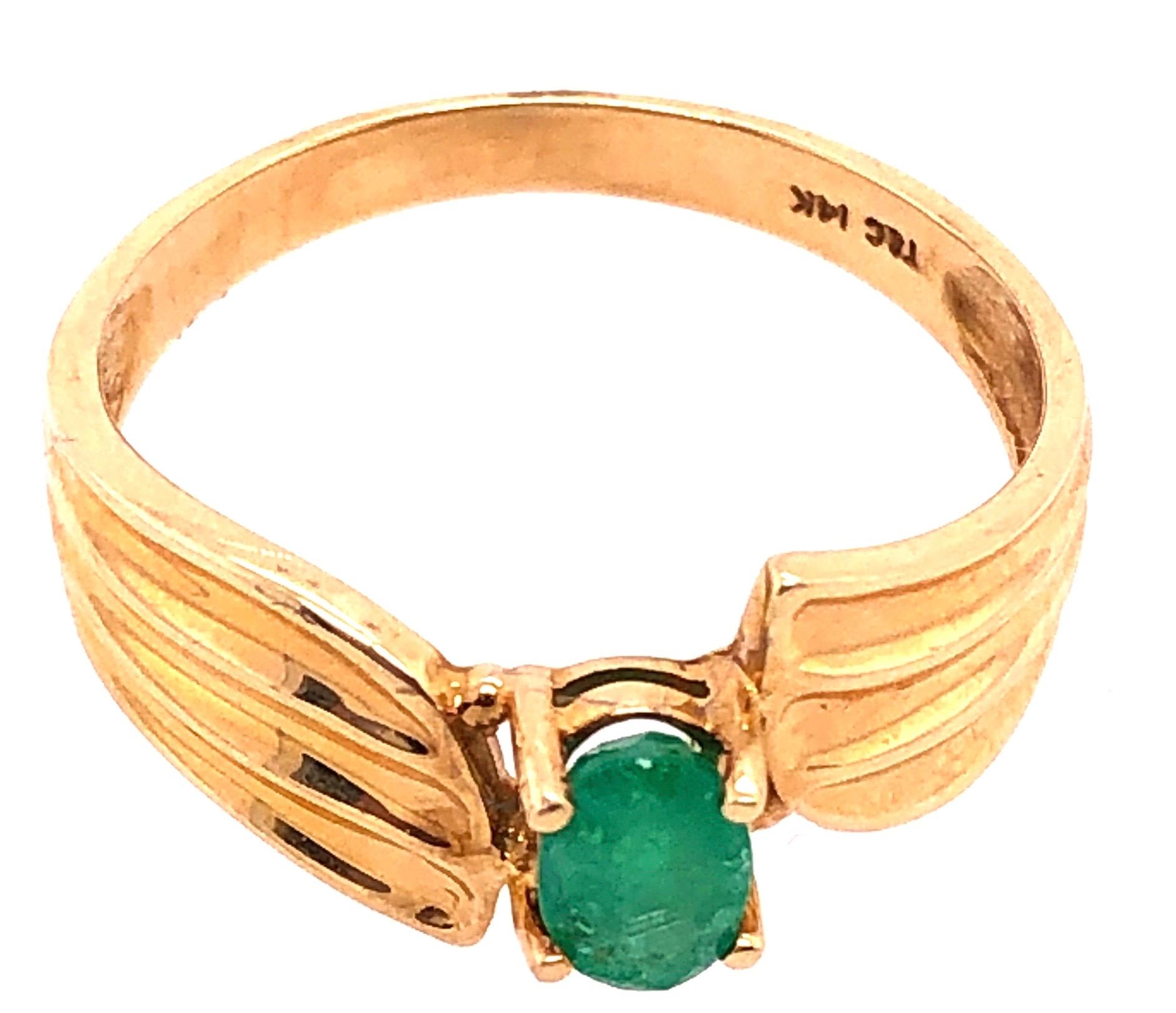 14 Karat Yellow Gold Freeform With Center Oval Emerald Ring For Sale 2