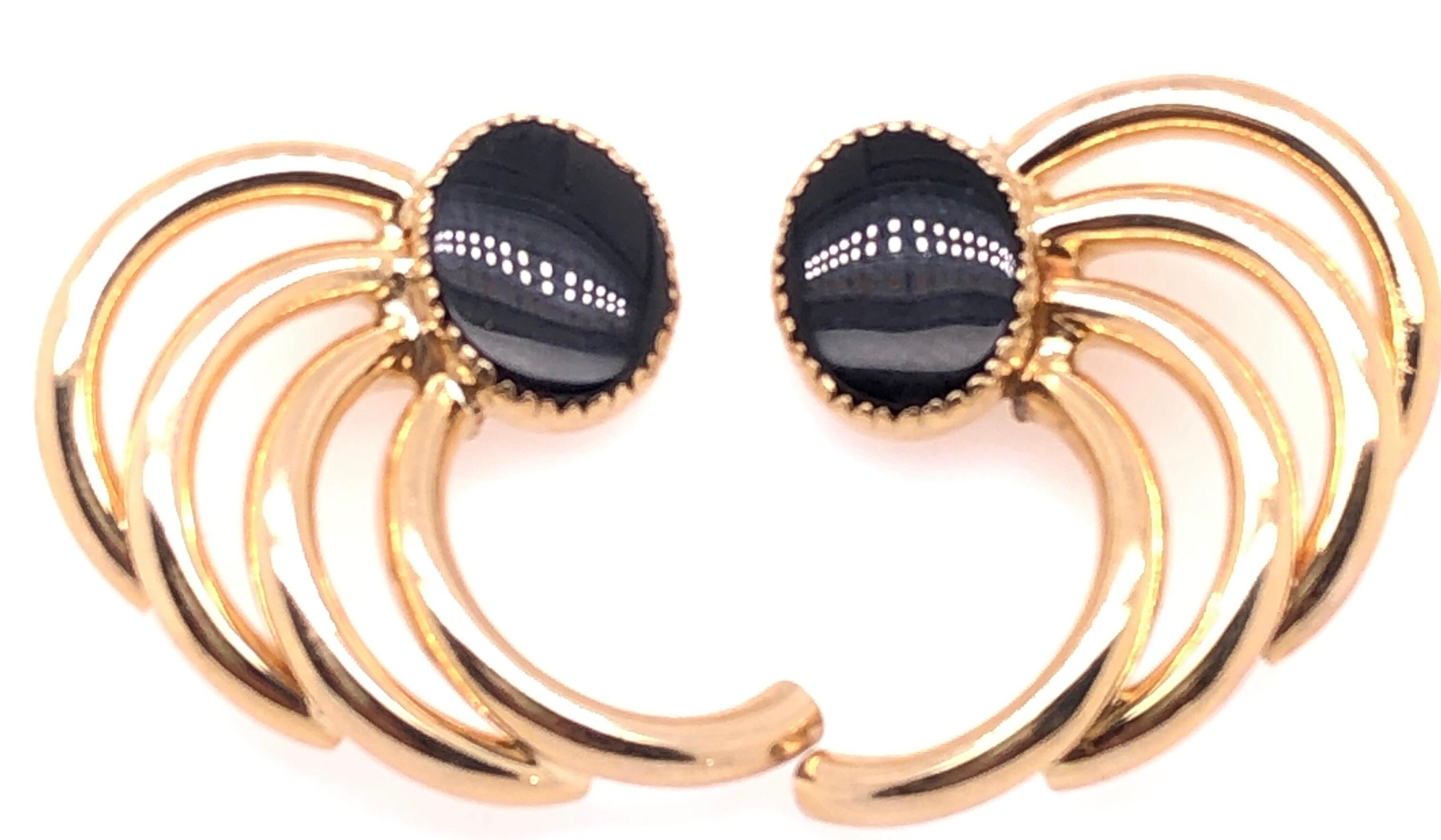 Contemporary 14 Karat Yellow Gold Free Style Onyx Earrings For Sale