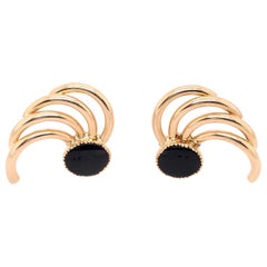 14 Karat Yellow Gold Free Style Onyx Earrings